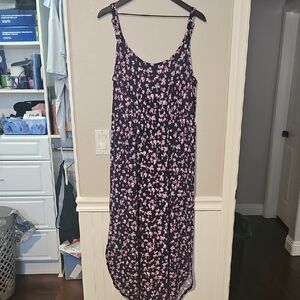 Michelle Mae 1X Navy Blue Background and Pink Tiny Flowers Dress